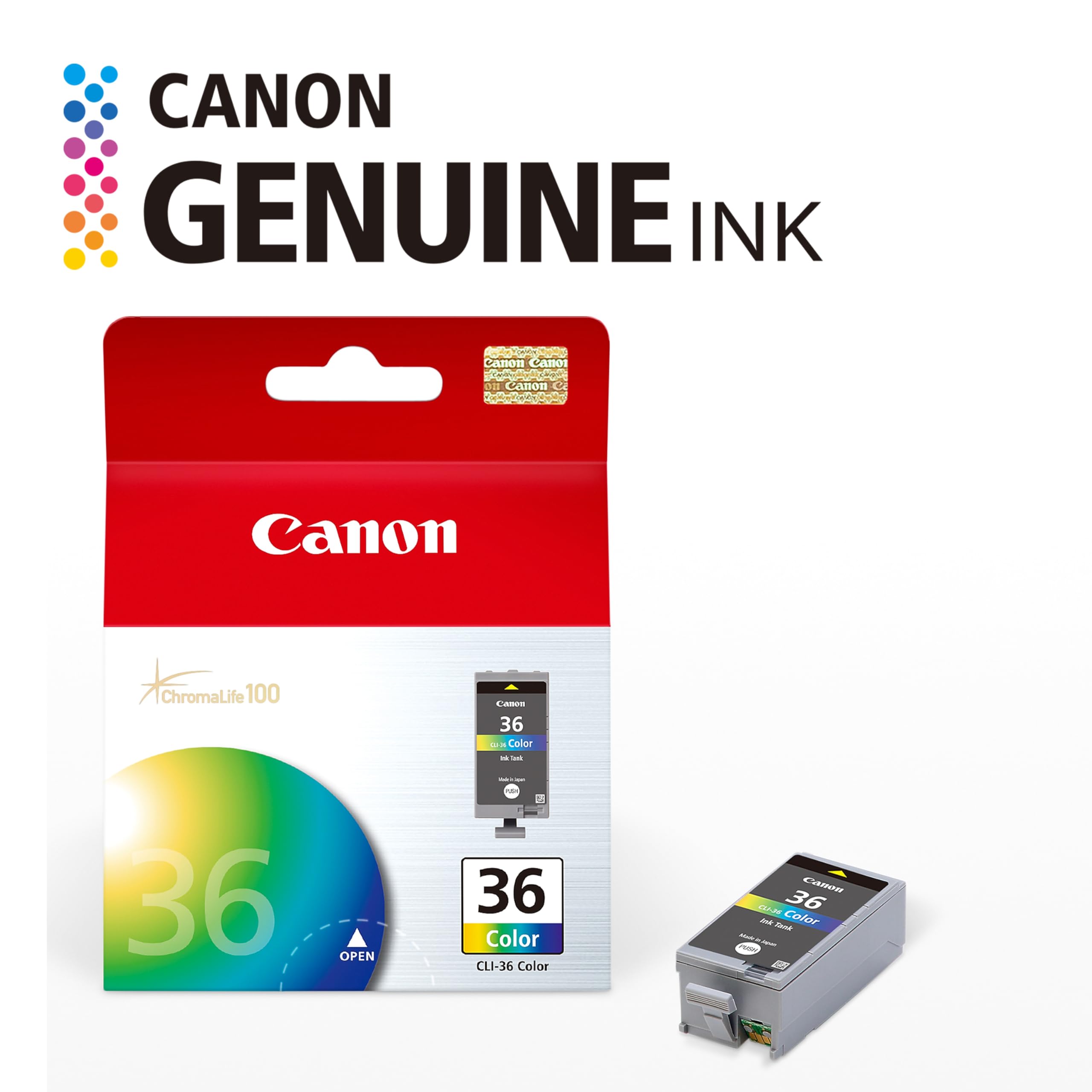 Canon CLI-36 Genuine Color Ink Tank, Compatible with mini320, mini260, iP100, iP110, TR150 and TR160 Printers