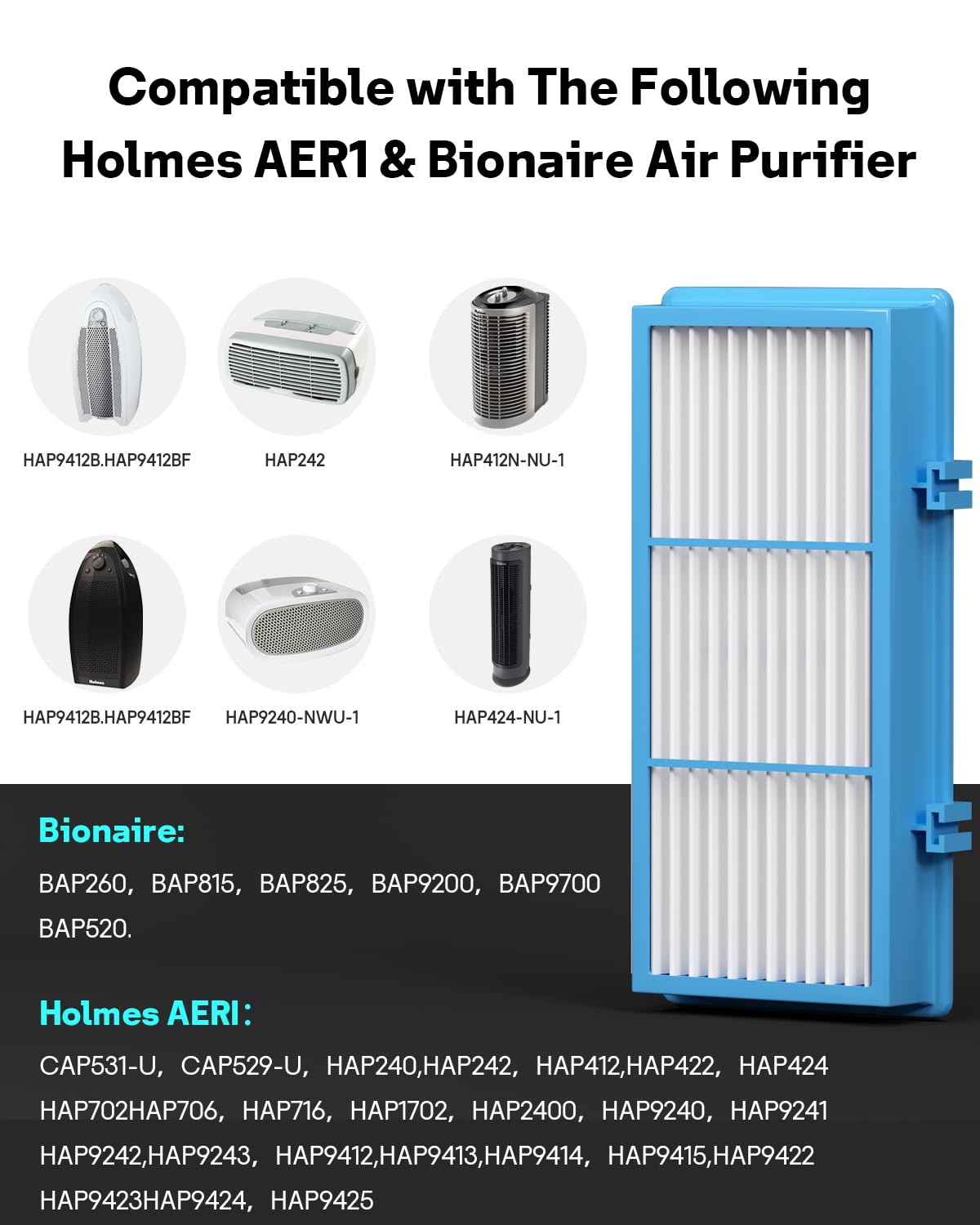 Leemone Aer1 Filter Replacement for Holmes Air Purifiers, 2 True HEPA Filters + 4 Carbon Booster Filters, HAPF30AT