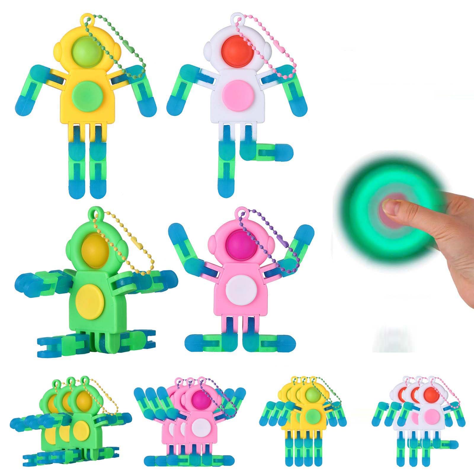 Bambebe 12PCS Fidget Sensory Toys for Kids, Transformable Chain Robot Finger Toy Glow in The Dark, Stocking Fillers: Party Bag Favor Gifts for Kids, Baby Bath Toys(Four Colors)