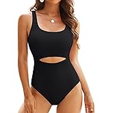 CiCiBird Women's Tummy Control One Piece Swimsuits Ribbed Cutout Monokini Slimming High Cut Bathing Suits