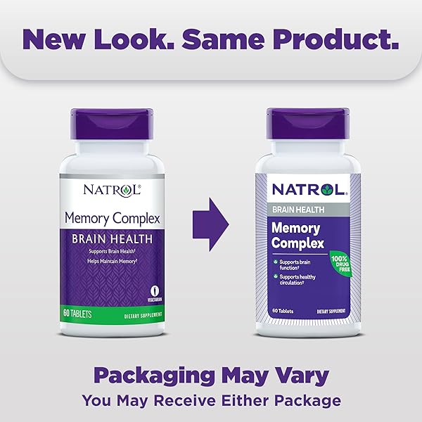 NATROL MEMORY COMPLEX WITH GINKGO BILOBA 120MG AND B VITAMINS, DIETARY SUPPLEMENT FOR BRAIN HEALTH AND MEMORY SUPPORT, 60 TABLETS, 30 DAY SUPPLY