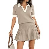 ETCYY NEW Two Piece Sets for Women Summer Knit Top Pleated Mini Skirts Dressy Preppy Sweater Sets