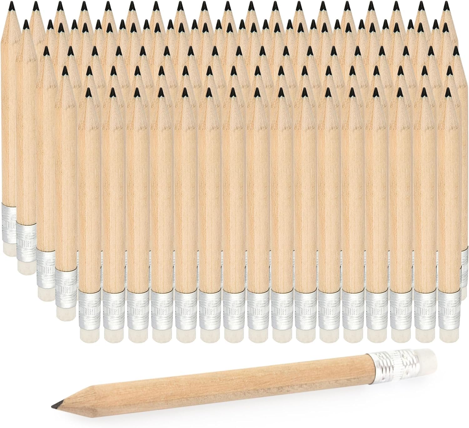 Pack of 100 Mini Wooden Pencils Short Golf Pre-Sharpened with Eraser – Box of 100 Wooden Pencils – Pack Small Pencils for Congresses, Meetings and Gifts Birthday Children School
