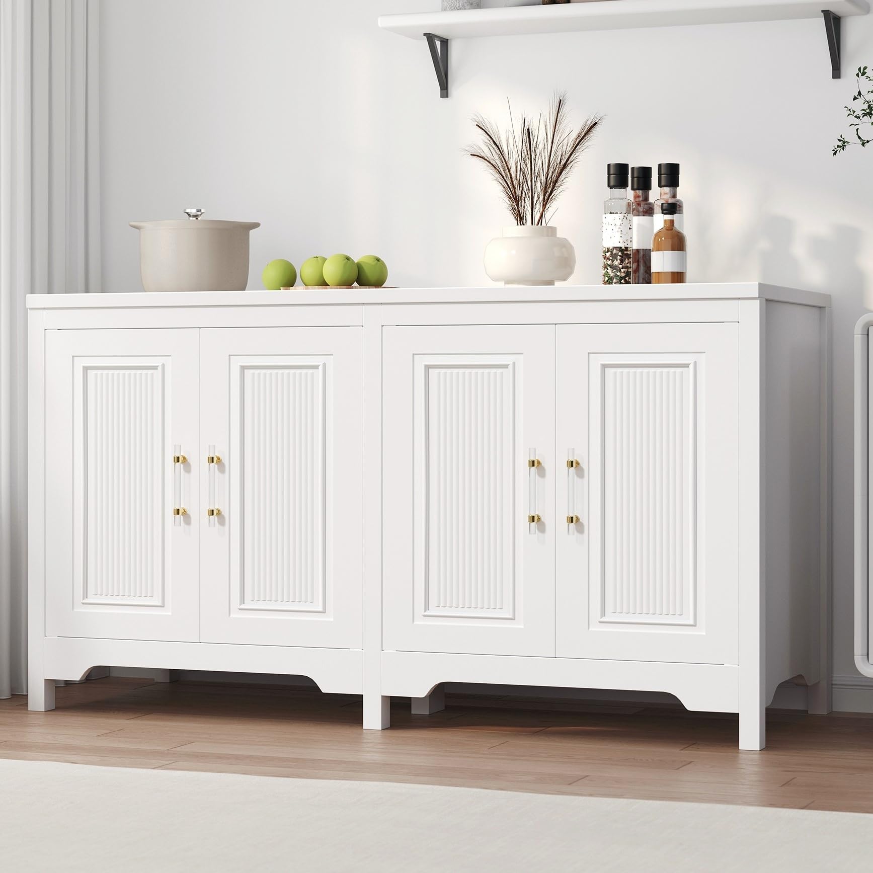 Photo 1 of **MAJOR DAMAGE. SELLING FOR PARTS**Jocoevol Kitchen Storage Cabinet, 55" White Cabinet with Shelves and Storage, Modern Farmhouse Coffee Bar Station for Dining Room, Kitchen Buffet