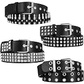 Kegeeei 4 Piece Black Studded Belt Set - Adjustable Faux Leather Gothic Punk Belts with Rivets for Men & Women