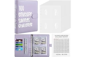 Qimofinee 100 Envelopes Challenge Binder,A5 Savings Binder with Cash Envelopes,100 Envelopes Money Saving Challenge Binder Budget Book - Easy and Fun Way to Save $5,050