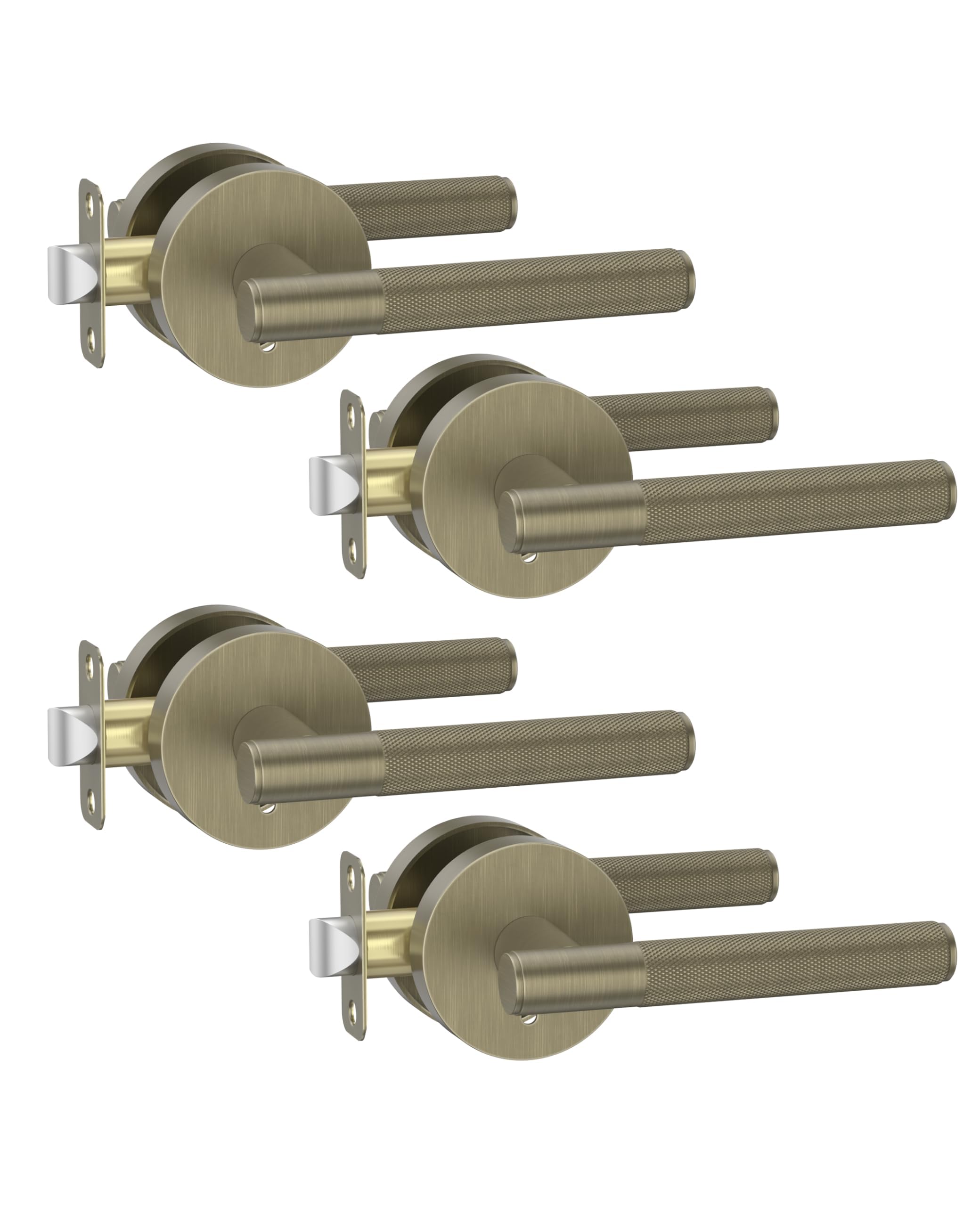 Photo 1 of Asidrama 4 Pack Brushed Antique Brass Privacy Door Handles, Door Lever with Door Knobs Indoor for Bedroom or Bathroom, Heavy Duty Door Handles Interior with Locks for Left Right Sided Doors