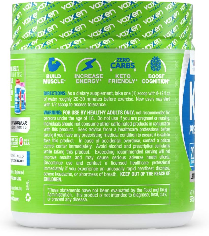 Vaxxen Labs Keto1 Ketogenic Preworkout – 278g, 20 Servings of Natural Caffeine Sources Like Green Tea Extract for Energy, Nootropics for Mental Focus, Pump Ingredients, and BHB to Stay in Ketosis: Health & Personal Care