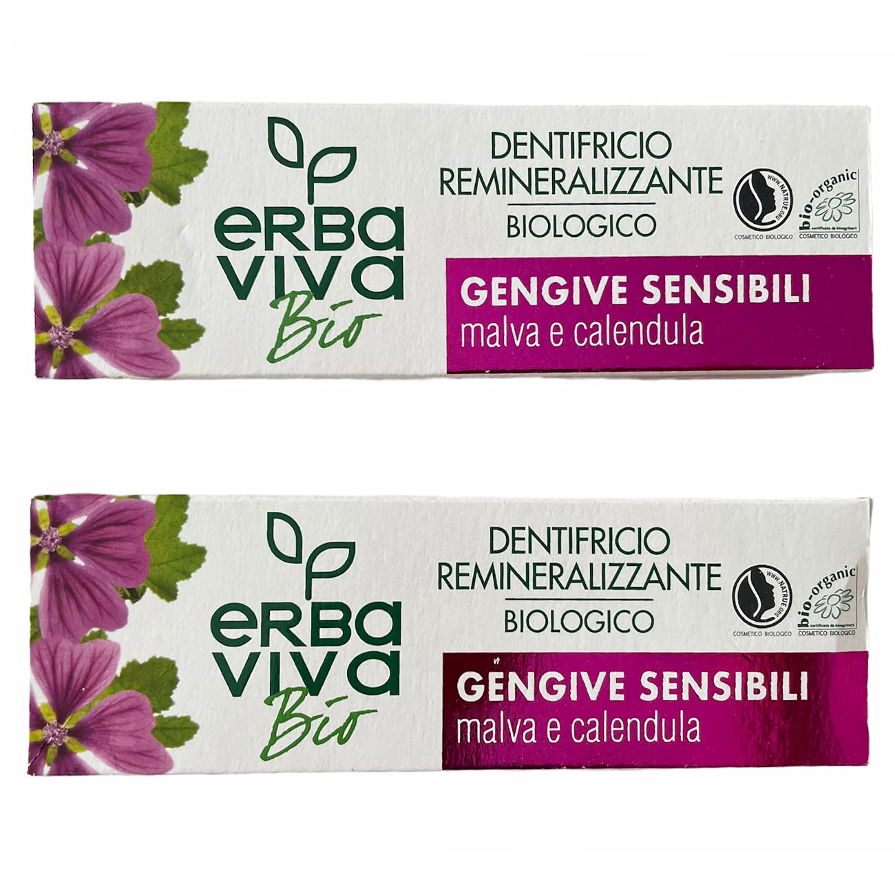 Pack of 2 Erba Viva Bio Organic Toothpaste with Malva and Calendula 2 x 75 ml