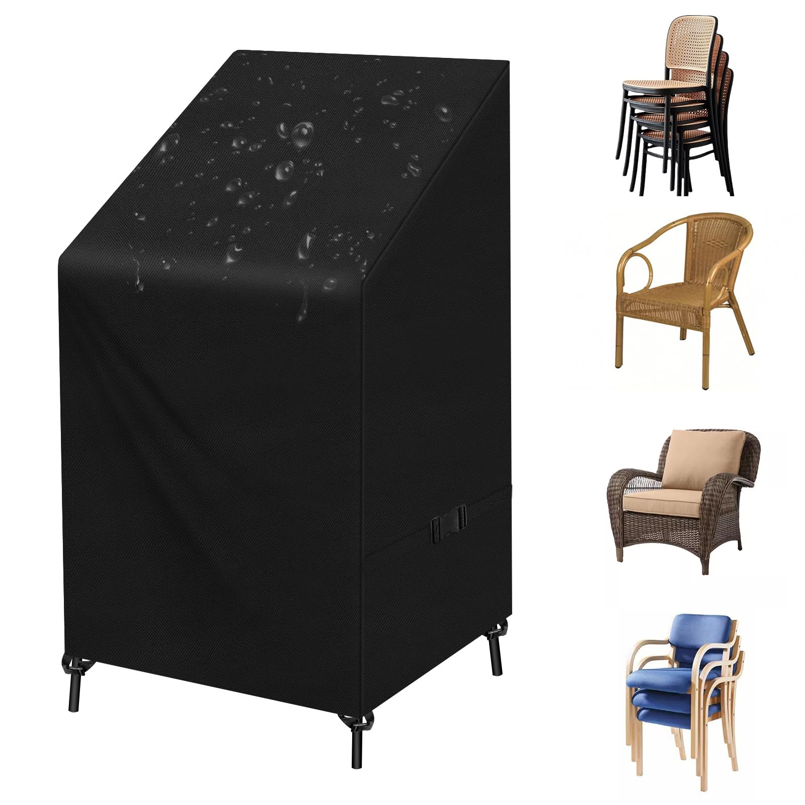 SIRUITON Garden Stacking Chair Cover Heavy Duty 420D Oxford Fabric Waterproof Breathable Tear Resistant Reclining Outdoor Garden Chair Cover -24 Months Warranty 120x 65 x 65 / 80CM
