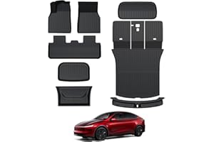 Foronetry Floor Mats for 2025 2026 Tesla Model Y Juniper, 8PCS All Weather Full Set Cargo Liners Accessories, 3D TPE Odorless Floor Mat Trunk Frunk Rear Well Mats Custom for 5-Seater(Not Fit 7Seat)