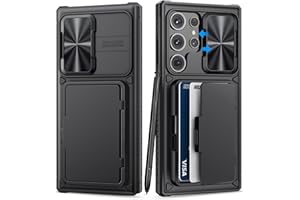 BXYJY for Samsung Galaxy S23 Ultra Case with Card Holder & Kickstand & Slide Camera Protector, Military Grade Drop Shockproof Silicone Wallet Phone Case Cover for Galaxy S23 Ultra 5g 2023, Black