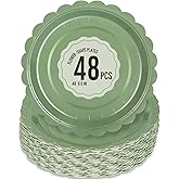Polinook 48 Pcs Sage Green Paper Plates 9 Inch Scalloped Dessert Plates - Disposable Sage Green Cake Plate - Baby Shower Birthday Party Wedding Bridal Party Supplies