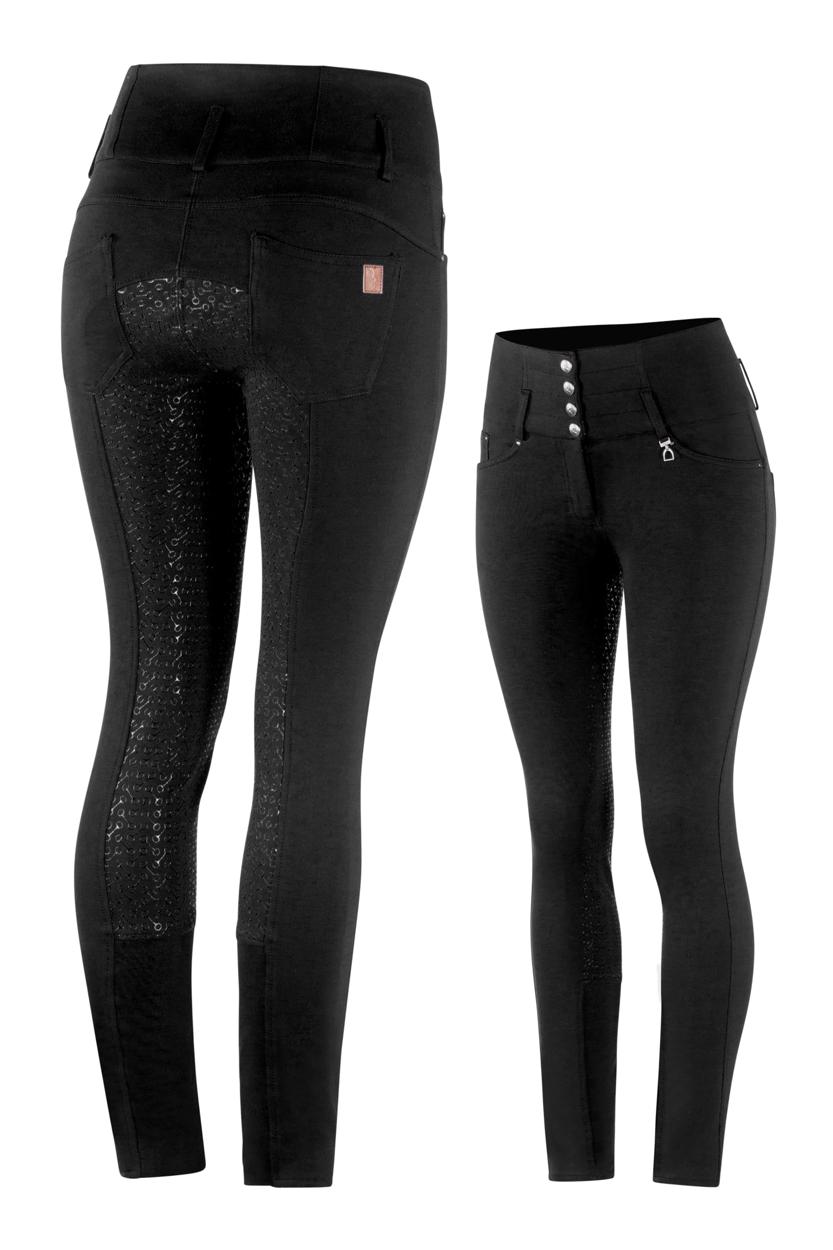 Horze Jodphurs Ladies Tara Women's Full Seat Riding Breeches Pants with Extra High Waist Equine, Black, 34