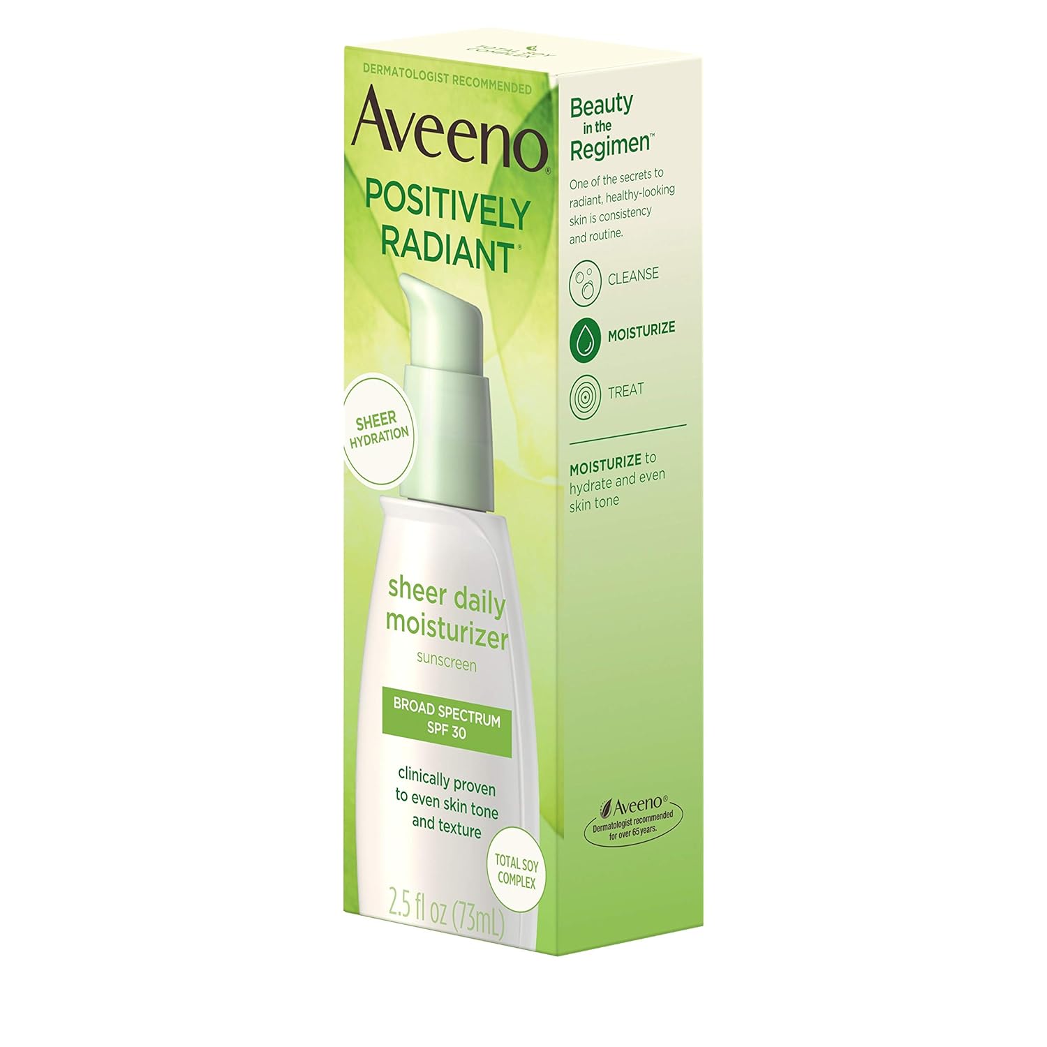 Aveeno Positively Radiant Sheer Daily Moisturizing Lotion for Dry Skin with Total Soy Complex and SPF 30 Sunscreen, Oil-Free and Non-Comedogenic, 2.5 fl. oz: Beauty