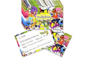 20 Pack Graffiti Skateboard Party Invitations, Colorful Cartoon Design for Birthdays, Skate Events & Fun Gatherings,Unique St