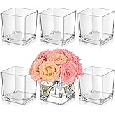 KEYWING 6 Pack Square Glass Vase 4" x 4" x 4", Clear Flower Vases for Centerpieces, Square Glass Cube Vase Candle Holder for Wedding, Party, Home Office Decoration