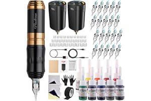 STIGMA Wireless Tattoo Gun Kit Complete with Pro Short Pen, 2 Batteries, 20 Tattoo Cartridge Needles, Color Set, Full Tattoo Accessories STP35TI4002-9