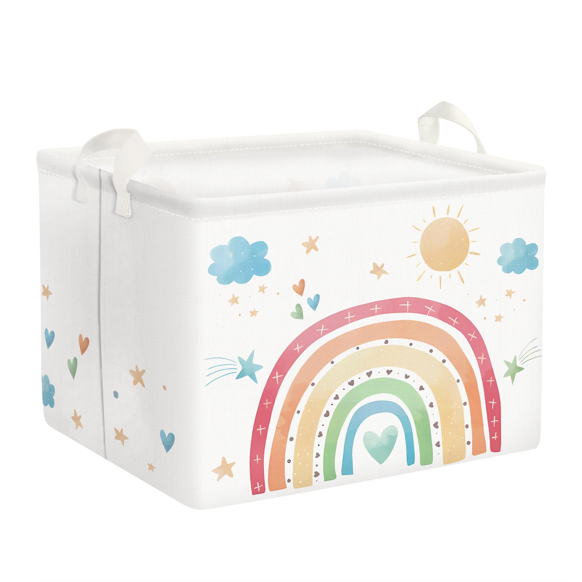 Clastyle Rainbow Baby Laundry Hamper Collapsible Clothes Kids Storage Basket Waterproof Girls Toy Box for Nursery Room, Cloud, 40*30*30 cm