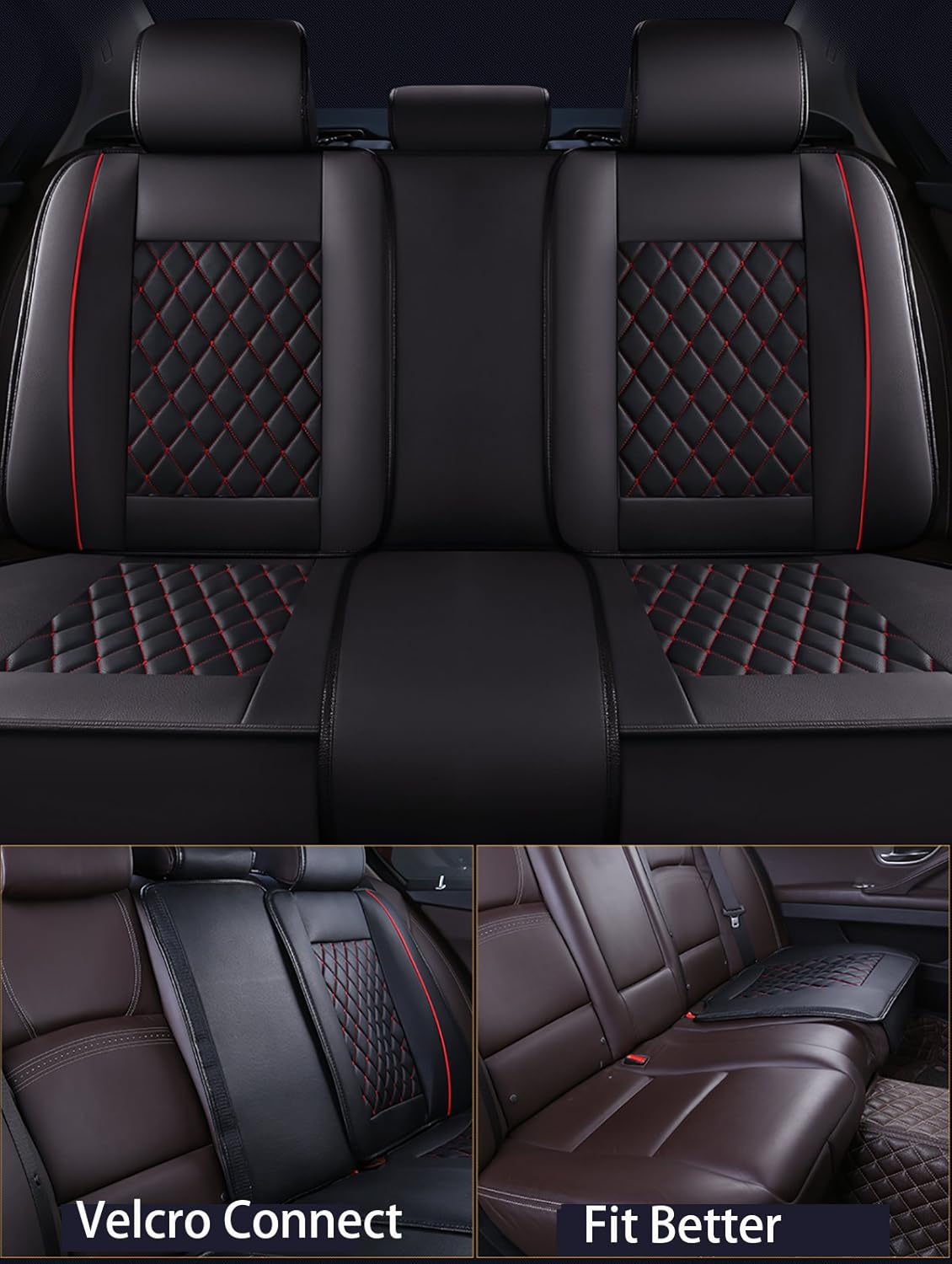 INCH EMPIRE Easy To Clean PU Leather Car Seat Cushions 5 Seats Full Set