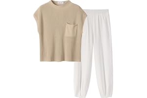 Caracilia Womens Two Piece Outfits Knit Sweater Sets Matching Lounge Set Sweatsuit Tracksuit Summer Trendy Clothes