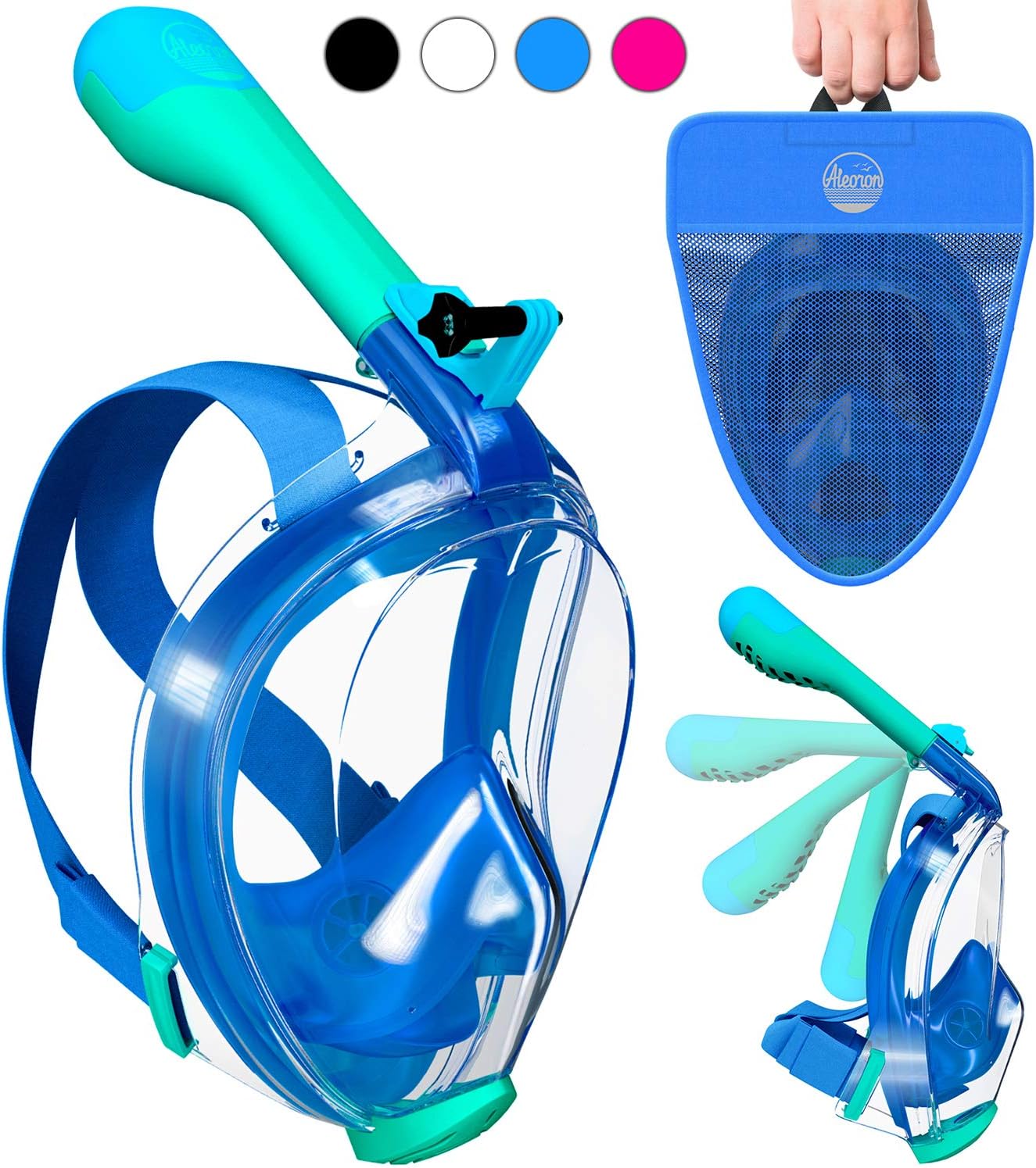 Aleoron Foldable Full Face Snorkel Mask for Adults and Youth (Women & Men) Anti