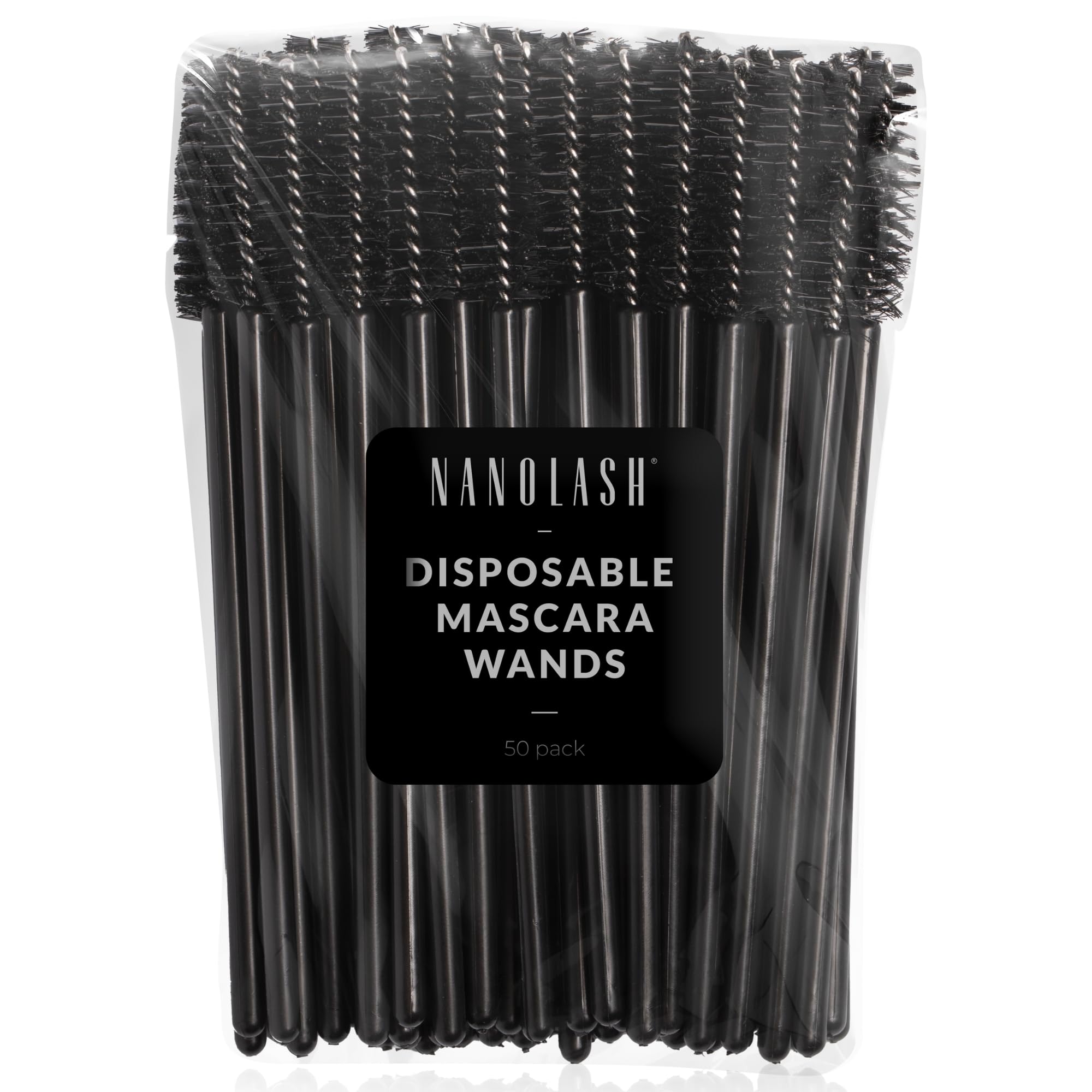 Nanolash Disposable Mascara Wands 50 pcs - disposable eyelash brushes, eyebrow spoolie