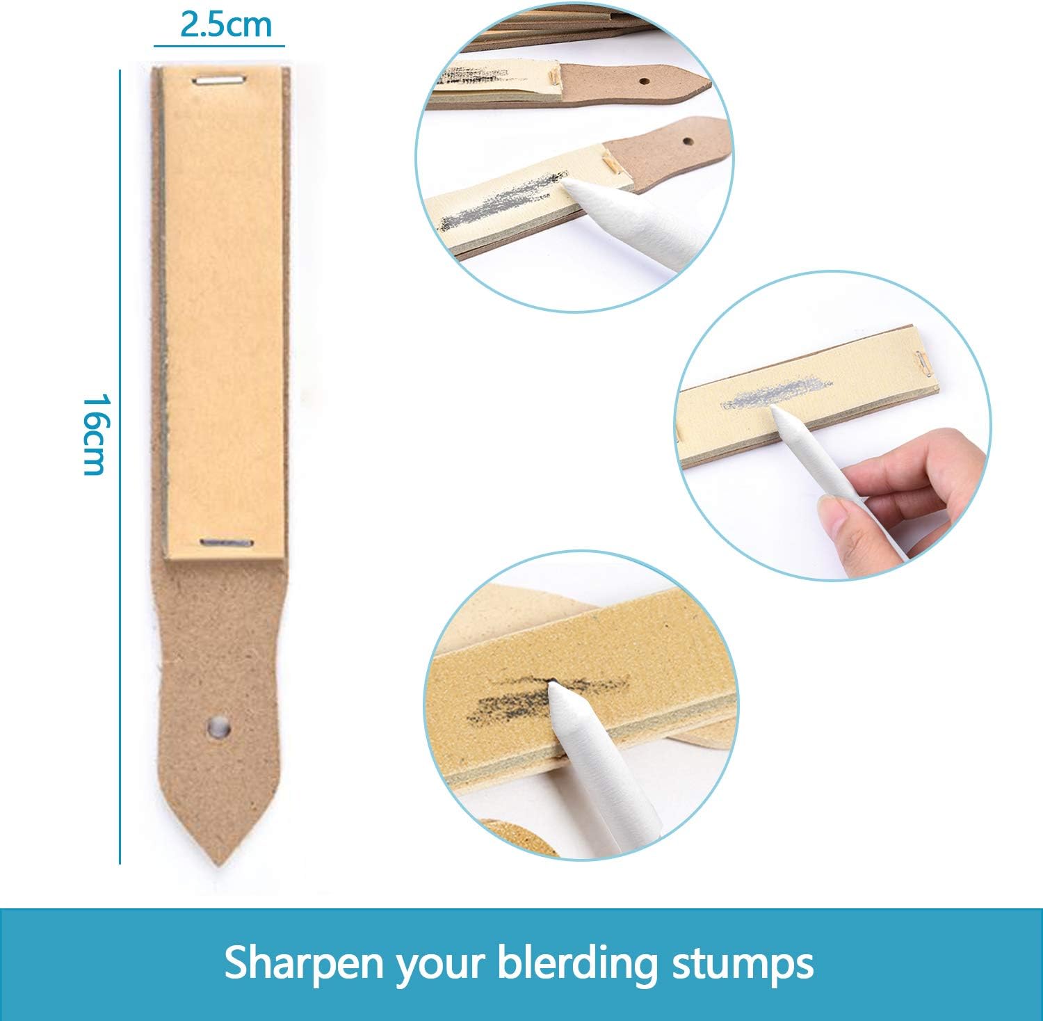 Sketch Drawing Tools, 17 Paper Blending Stump and Tortillions Set with 2 Sandpaper Pencil Sharpeners, 1 Pencil Extension Tool, 2 Erasers & 1 Felt Bag for Student Sketch Drawing Accessories