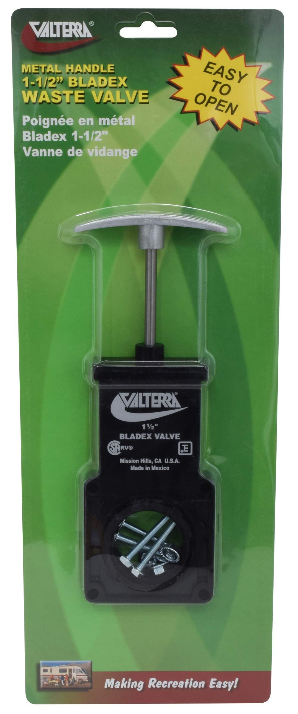 Valterra T1001VPM Bladex 1-1/2" Waste Valve Body with Metal Handle, Black