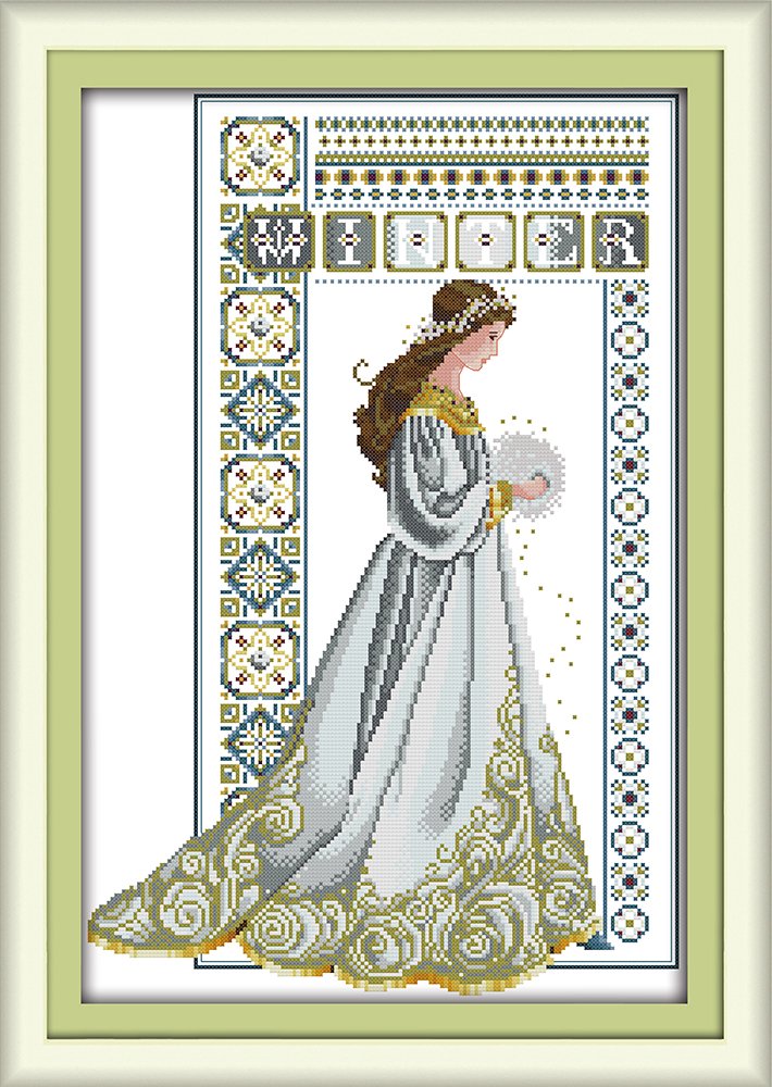 CaptainCrafts Cross Stitch Kits Stamped Cross Stitch Preprinted 14CT Fabric DIY Cross Stitch Adults Embroidery Kits Needlework Crafts (Stamped 14CT, Winter Angel)