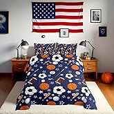 Feelyou Sports Theme Bedding Set Twin Size Basketball Football Baseball Hockey Comforter Set for Kids Boys Girls Teens Toddler Ball Games Duvet Set Navy Blue Quilt Set 2Pcs