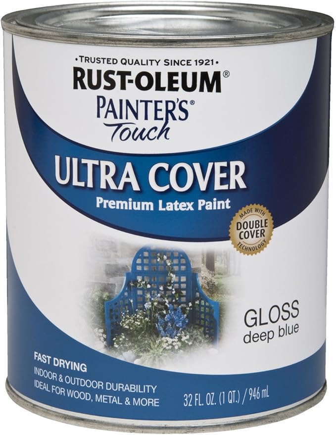 RustOleum 224428T Painters Touch Quart Latex, Gloss Deep Blue, House