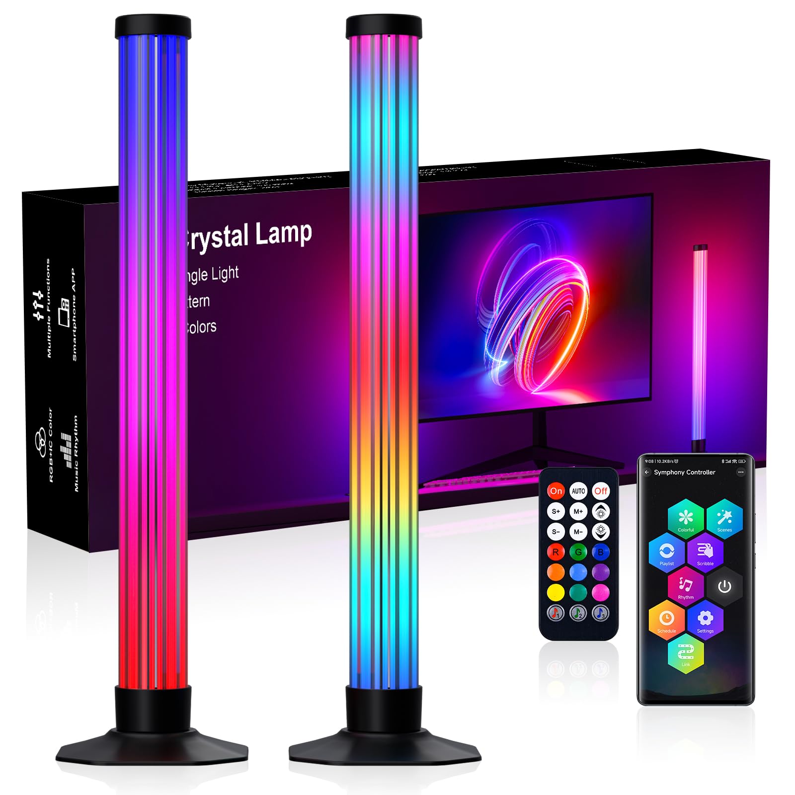 MIWATT 360°42CM RGB Light Bars LED TV Backlight with DIY Music Sync Modes Smart Bluetooth Control, 8 Scene Modes Color Light Bar for Room Decoration, Gaming, PC, TV