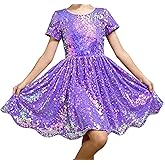 Onedema Girls Sequin Dress Short Sleeve Prom Party Formal School Graduations Fancy Dresses Size 4-12