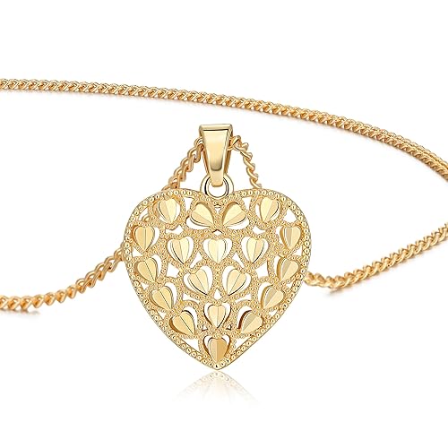 LETFLY 14K Gold Plated Heart Necklaces for Women, Heart Shaped Openwork Design Pendant Necklace Jewelry Gifts for Women