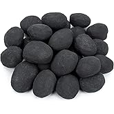 Stanbroil 24pcs Light Weight Ceramic Fiber Pebble Stones for Indoor Outdoor, Gas Inserts, Ventless, Vent Free, Electric, Outdoor Fireplaces and Fire Pits - Black