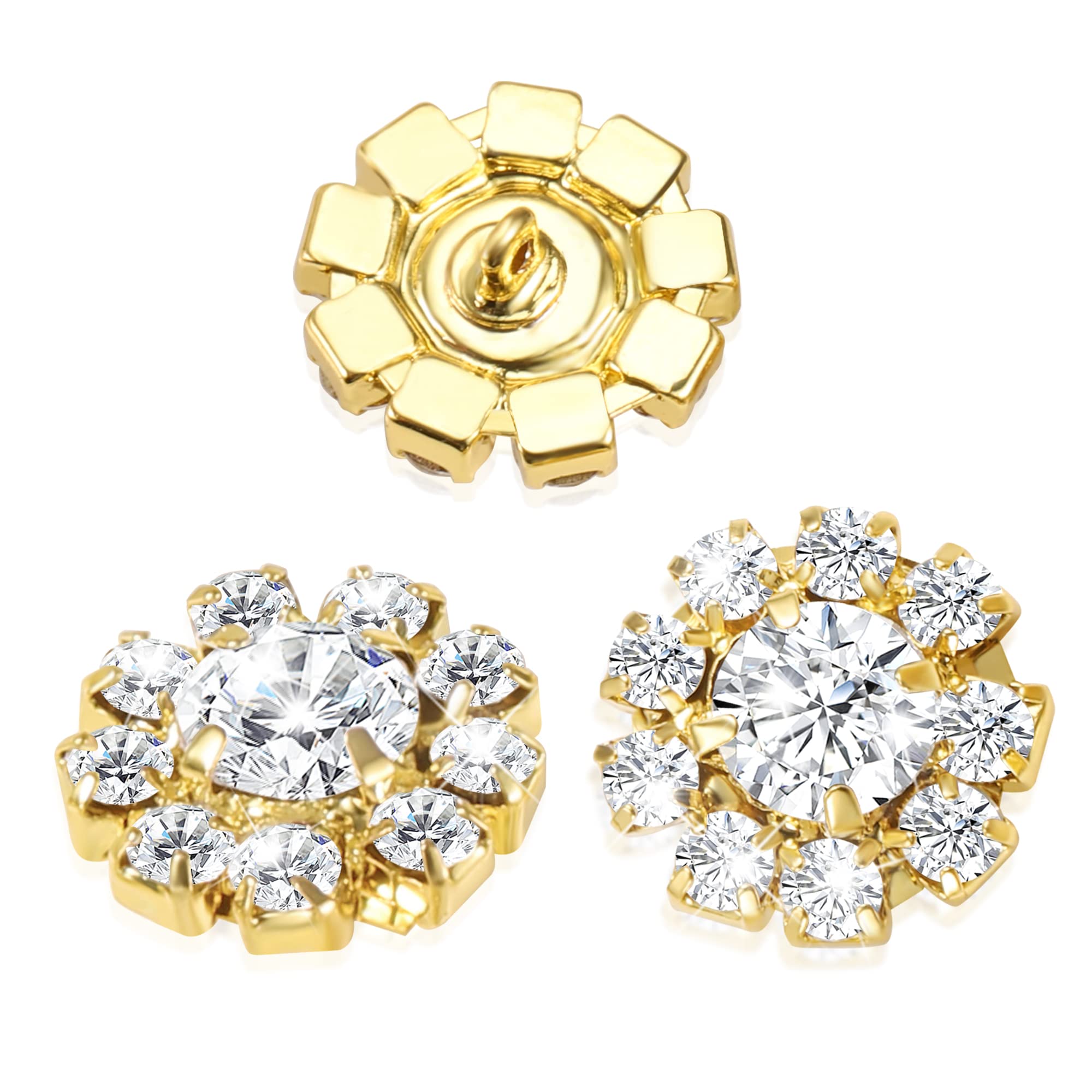 24PCS Rhinestone Button Gold Crystal Flower Button Embellishments Crafting Bulk for Cardigan Clothing Sewing Wedding Decoration