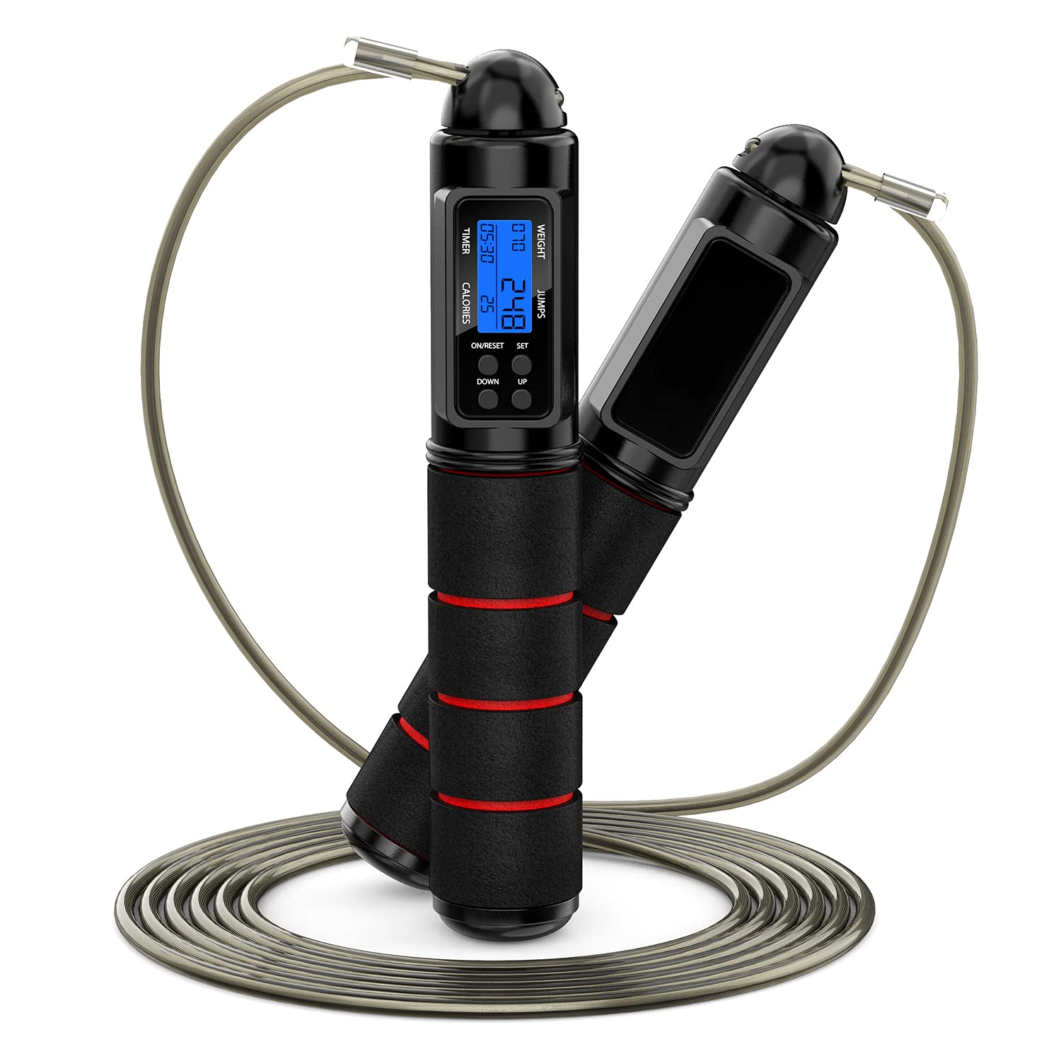 Skipping Rope, Jump Rope for Fitness: Adjustable Skipping Rope with Counter and Timer for Calories, Memory Foam Handle Upgraded Bearing Beads, for Exercise, Crossfit, Workout, Boxing, HIIT, Gym