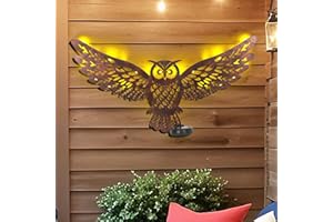 JJALIGHTS Metal Owl Outdoor Wall Decor with 35 Led Solar Lights- 23" Outdoor Fence Wall Art Decor, Gift for Mom Grandma Women Birthday Gardening,Hanging Decoration for Garden Patio Porch Yard