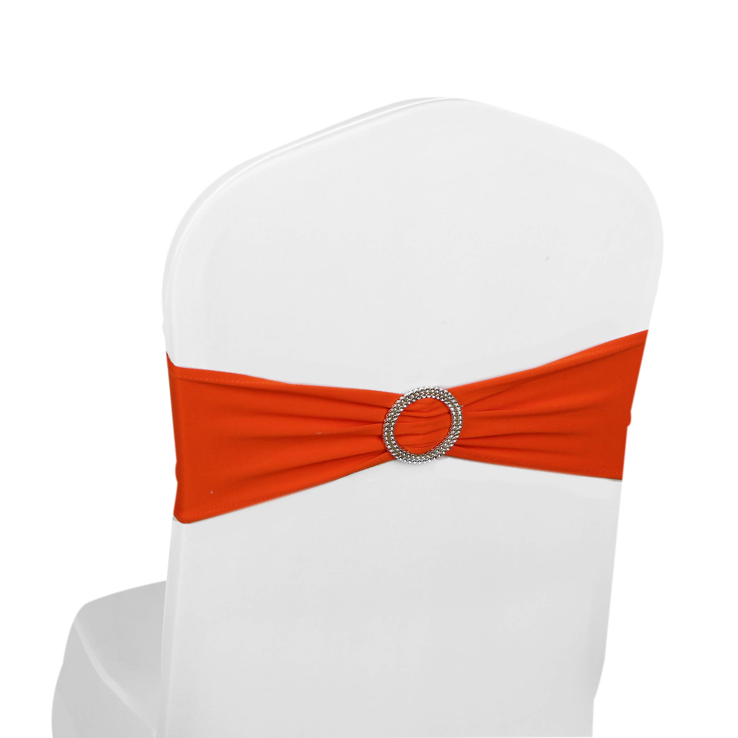 Elastic Stretch Spandex Chair Covers Sashes Bands With Buckle Bows For Wedding Home Party Suppliers Decorations (Orange, 50PCS)