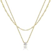 Silver Diamond Necklaces for Women Set, Layered Dainty 14K Gold Silver Plated Choker Chain Simple Pendent Diamond Necklace Stackable, Trendy Prom CZ Jewelry Gifts for Women