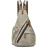 KL928 PU Leather Sling Bag - Small Crossbody Backpack Shoulder Casual Daypack Rucksack for Men Women(Olive Green)