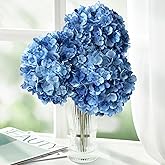 ZYTUYO 3PCS Dark Blue Hydrangea Artificial Flowers 25.6" Large Fake Hydrangeas Flowers with Stems Faux Silk Bouquet for Indoor Home Decor Table Wedding Party Floral Outdoor Centerpieces