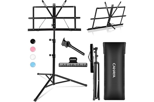 CAHAYA 2 in 1 Sheet Music Stand Folding & Tabletop Music Stand Portable with Carrying Bag for Books Notes Laptop Tablet CY020