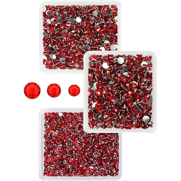 Qiipii 3060PCS Red Crystal Rhinestones - 2mm To 6mm Non-Hotfix Resin Gems For Crafts | With Tweezer & Pen