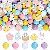 Whaline 225Pcs Easter Wooden Round Beads - White, Yellow, Pink, Blue, Purple - DIY Craft Beads for Jewelry & Decor