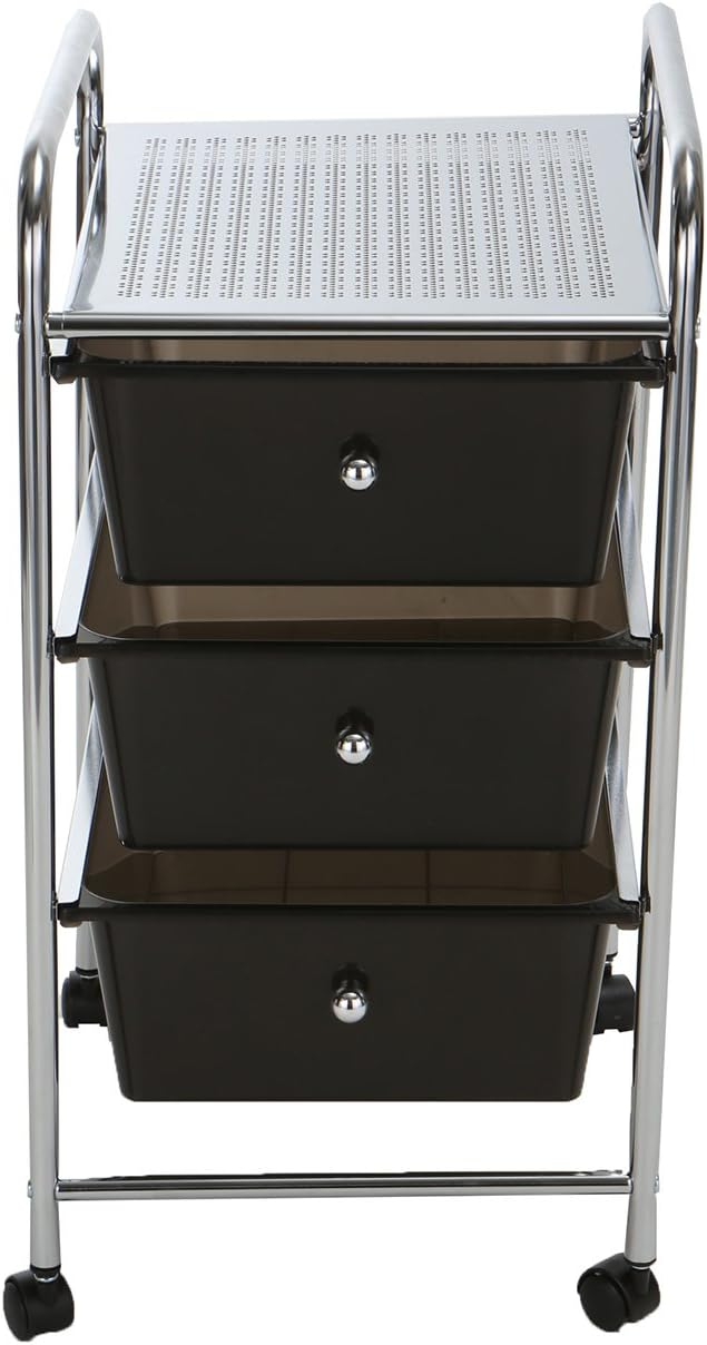 Mind Reader 3 Drawer Rolling Storage Cart and Organizer, Silver with Black Drawers: Kitchen & Dining