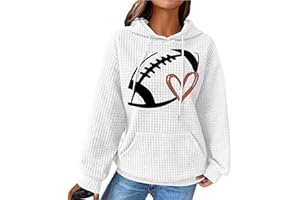 fnnxeal Womens Football Sweatshirt Game Day Funny Football Graphic Long Sleeve Shirt Waffle Knit Hoodies Game Day Sweatshirt
