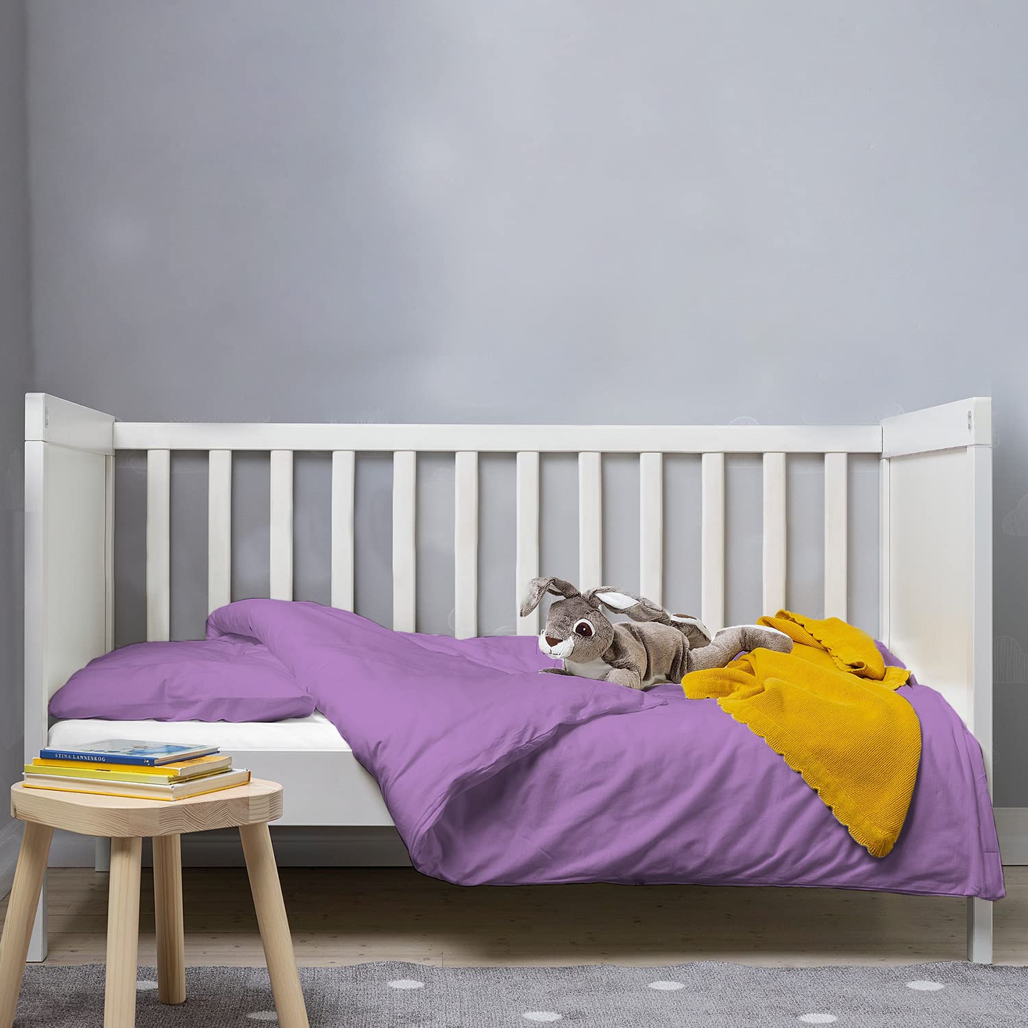 Pizuna 100% Cotton Crib Duvet Cover Purple, 400 Thread Count Long Staple Cotton Duvet Cover 100x135 cm, Soft Sateen Weave Toddler Bedding Set Include 1 Duvet Cover And 1 Baby Pillow Case — image 1