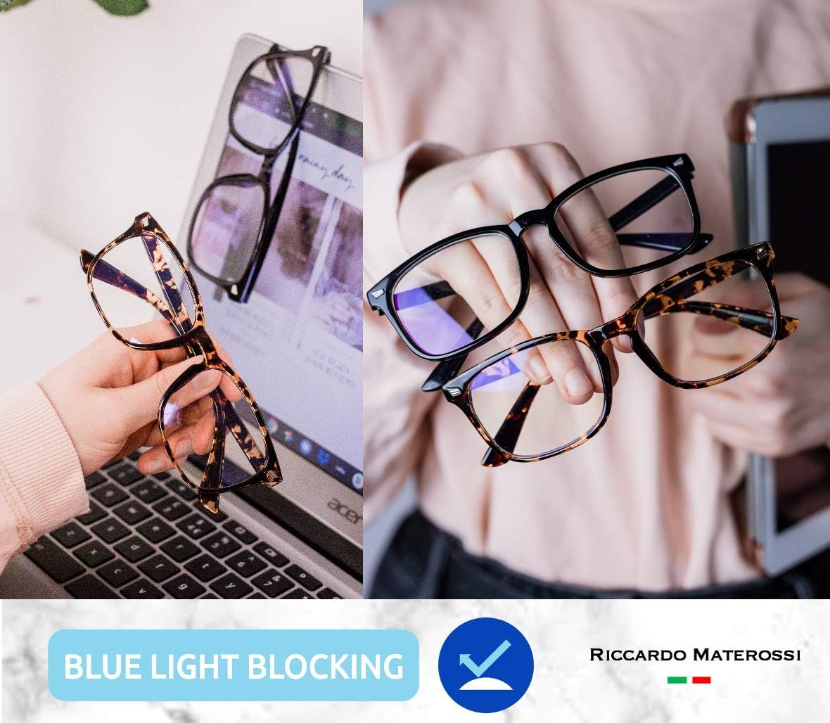 Riccardo Materossi® - Premium 99.9% Blue Light Blocking Glasses (380-410nm) - Reduce Headaches and Improve Sleep - UK Based Brand - Image 4